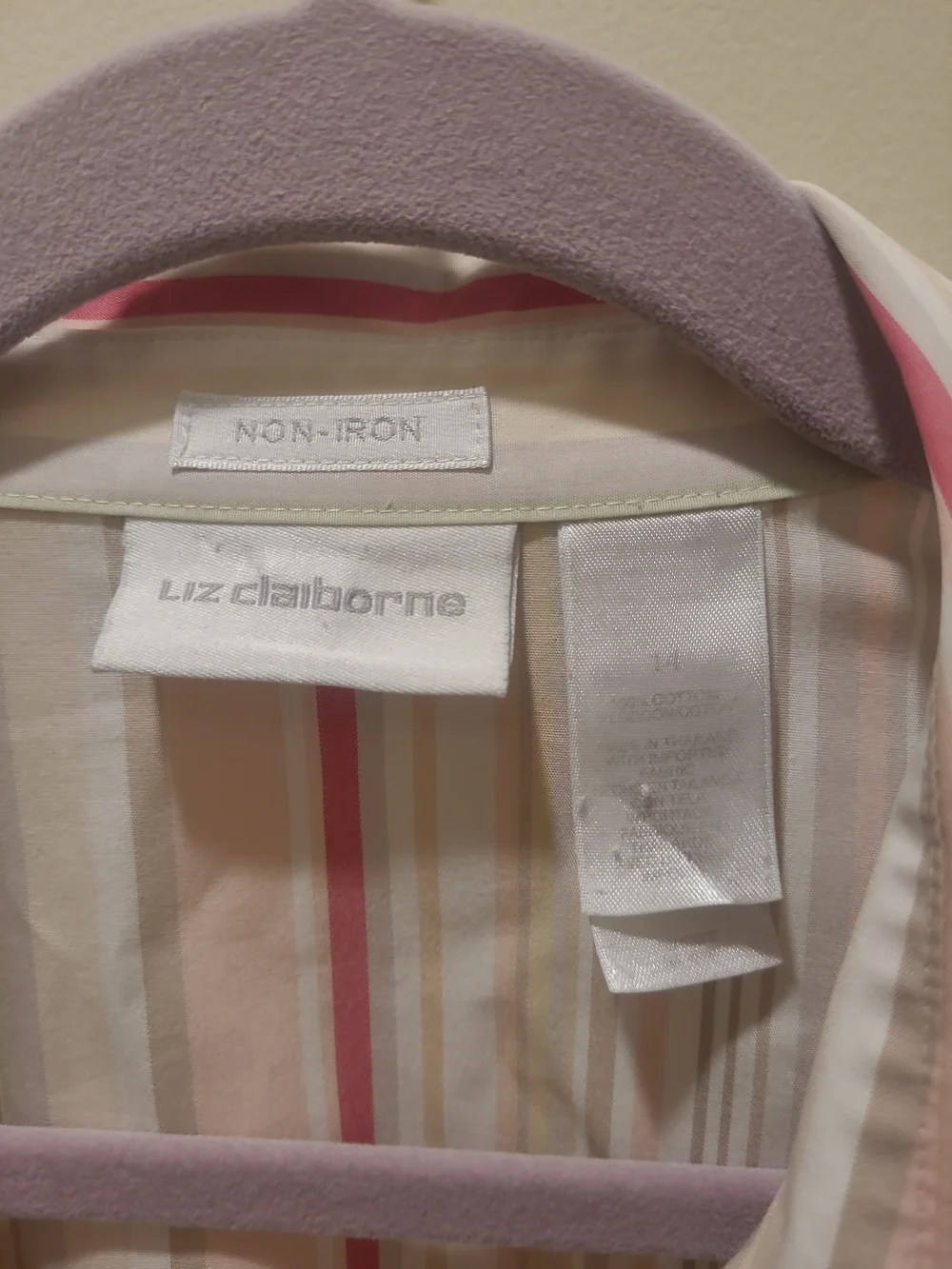 LIZ CLAIBORNE, WOMEN'S MULTI-COLOR COTTON LONG SLEEVED STRIPED BLOUSE, SIZE 14
